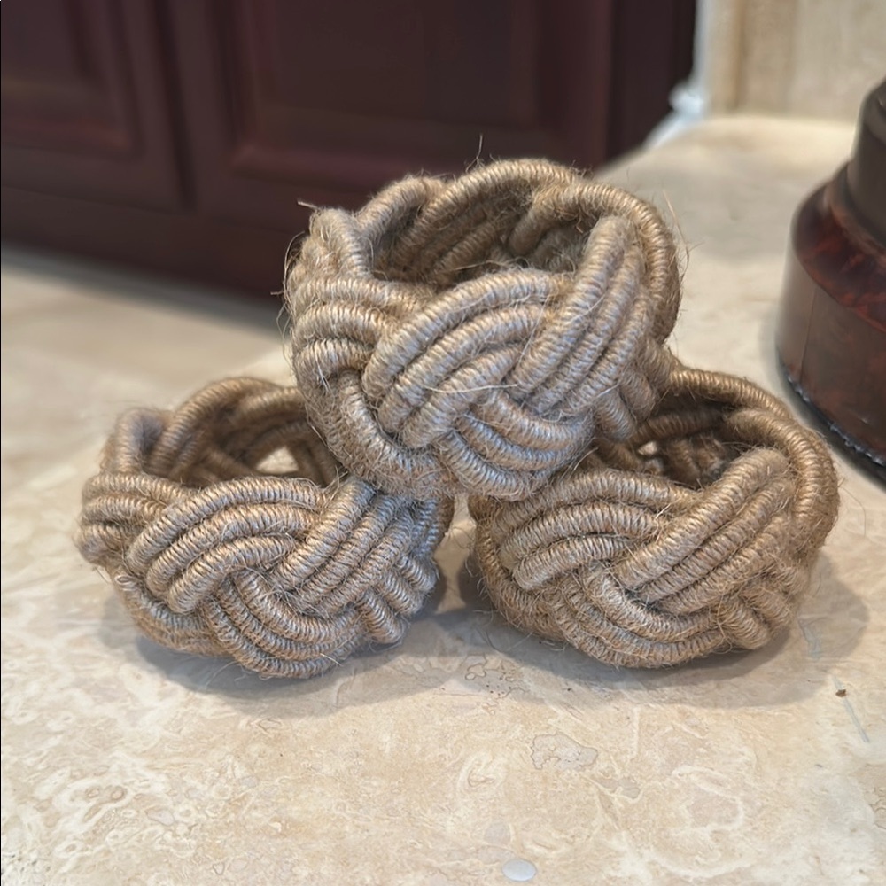 Set of Three Tan Rope Knot Napkin Rings